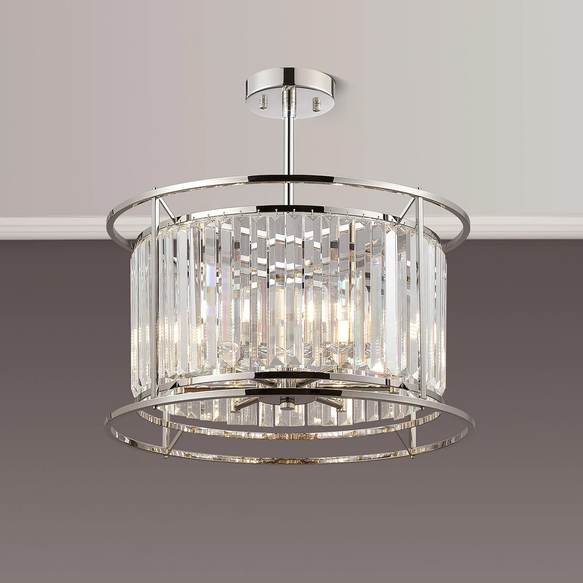Chrome and crystal chandelier with rectangular prisms