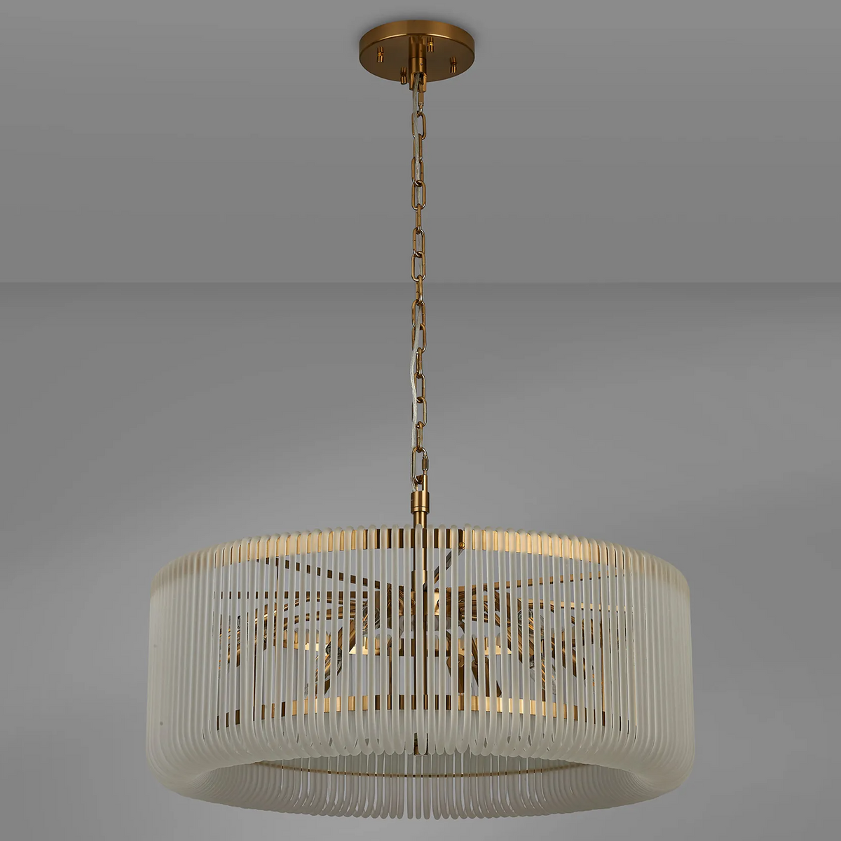Jevington 780mm Pendant or Semi Flush in Brass with Frosted Glass