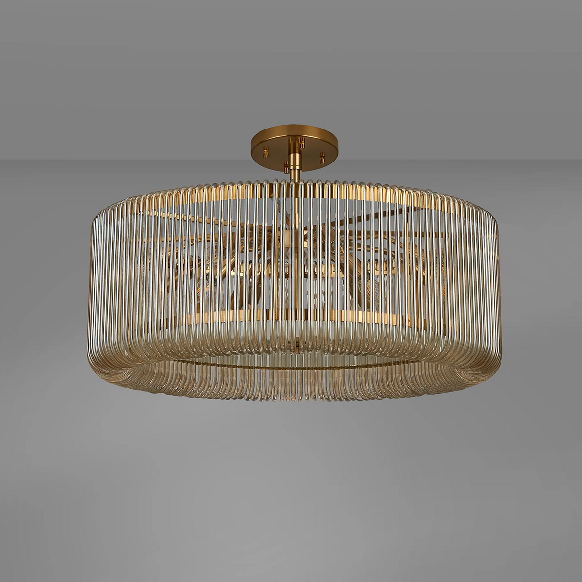 Jevington 780mm Pendant or Semi Flush in Brass with Smoke Brown Glass
