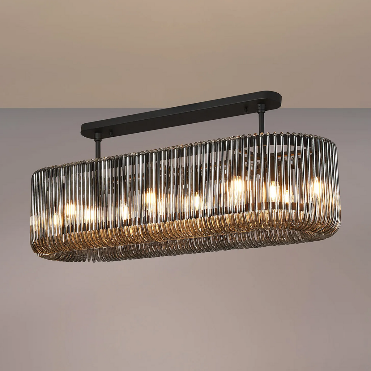 Jevington 1000mm Linear Pendant in Black with Smoked Glass