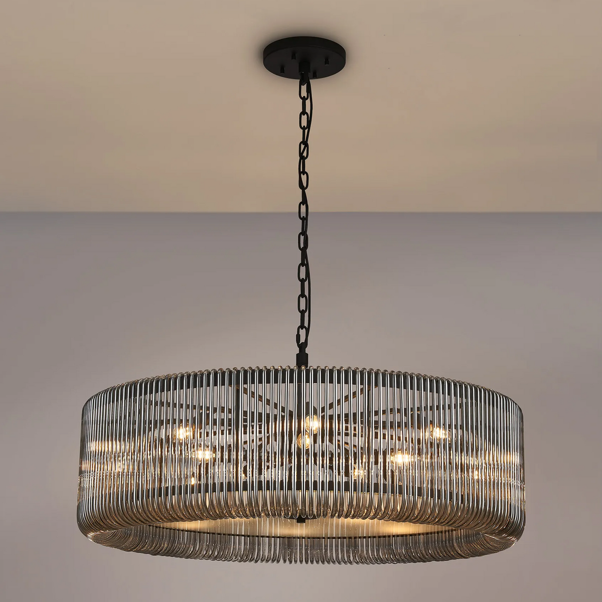 Jevington 1000mm Pendant or Semi Flush in Black with Smoked Glass