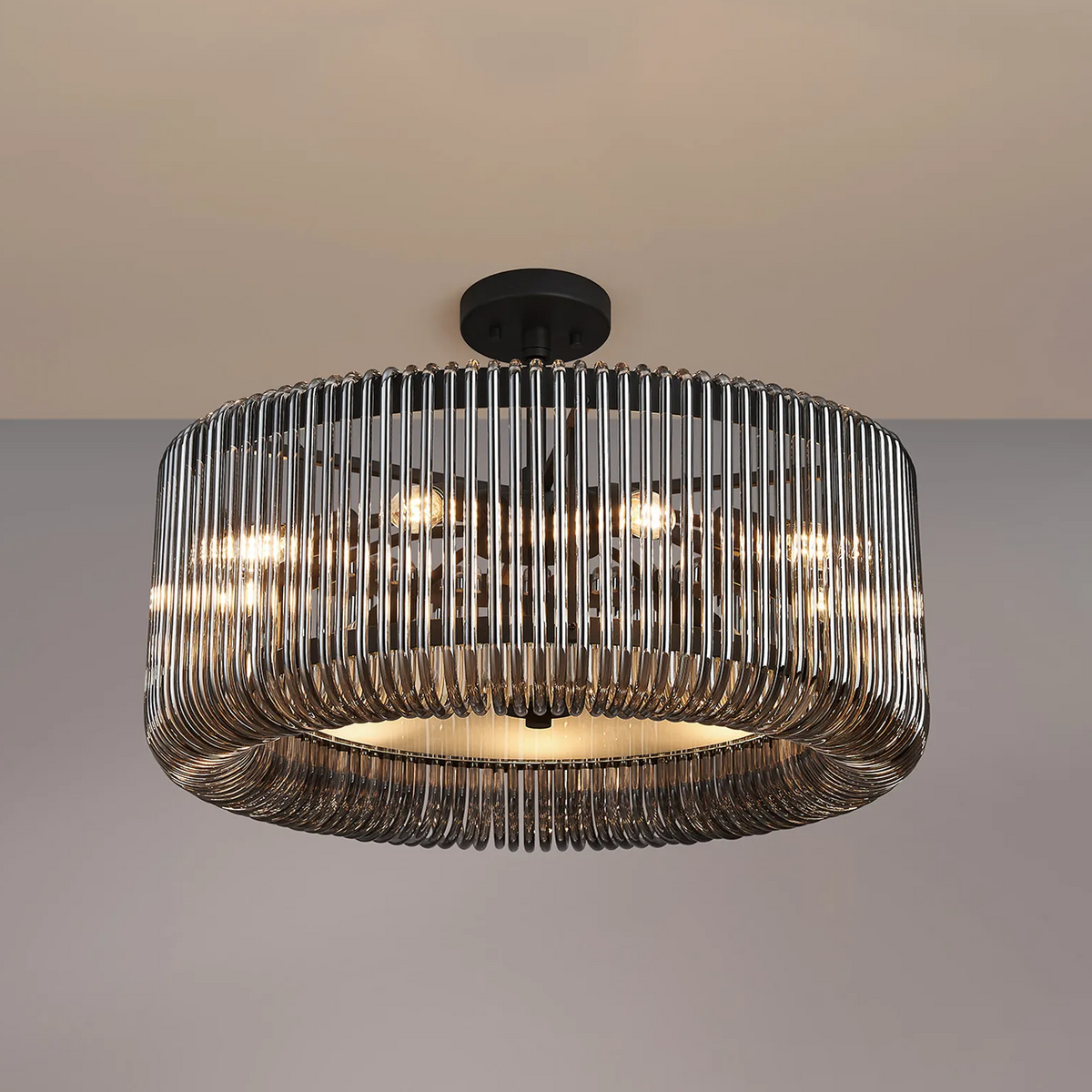 Jevington 600mm Pendant or Semi Flush in Black with Smoked Glass