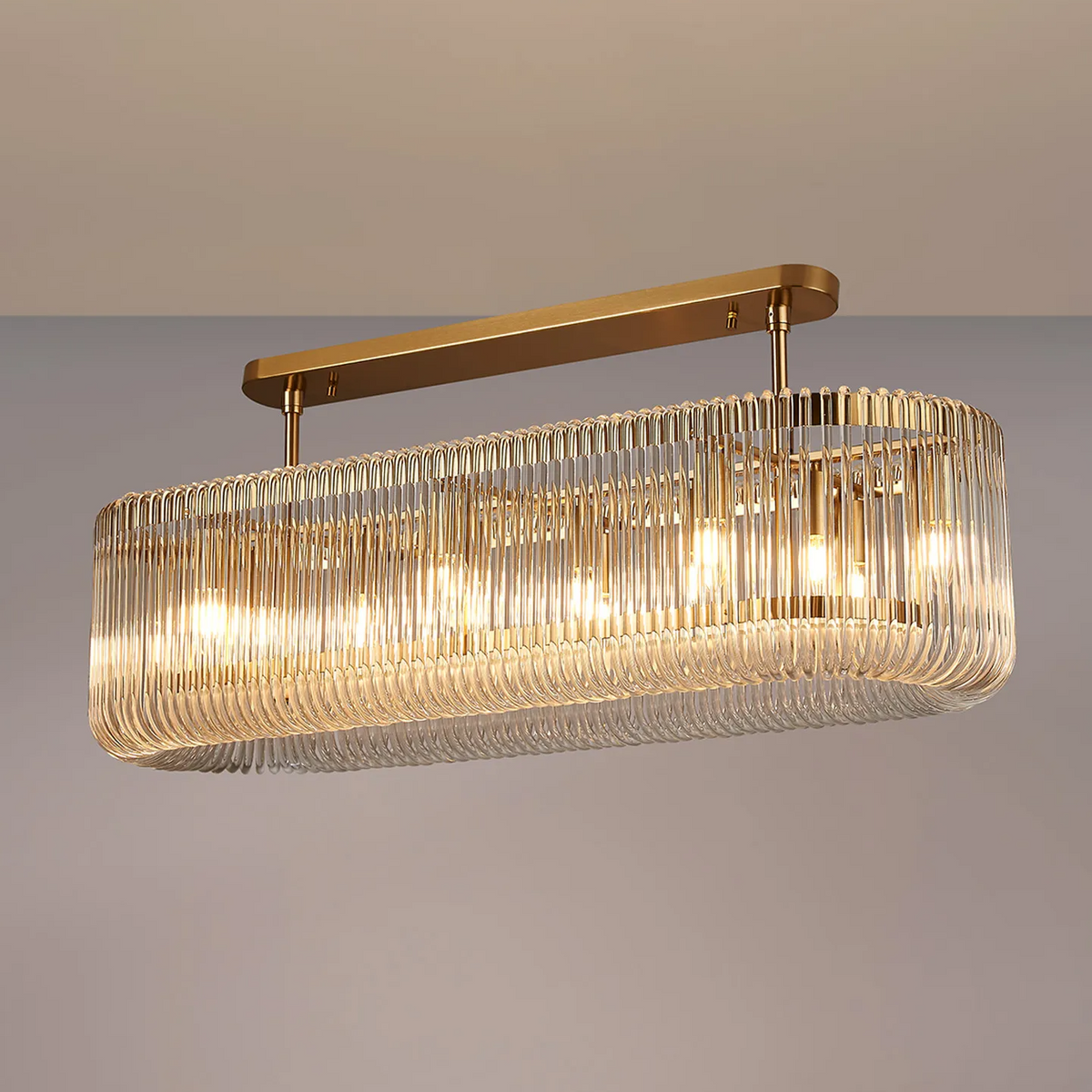 Jevington 1000mm Linear Pendant in Brass with Clear Glass
