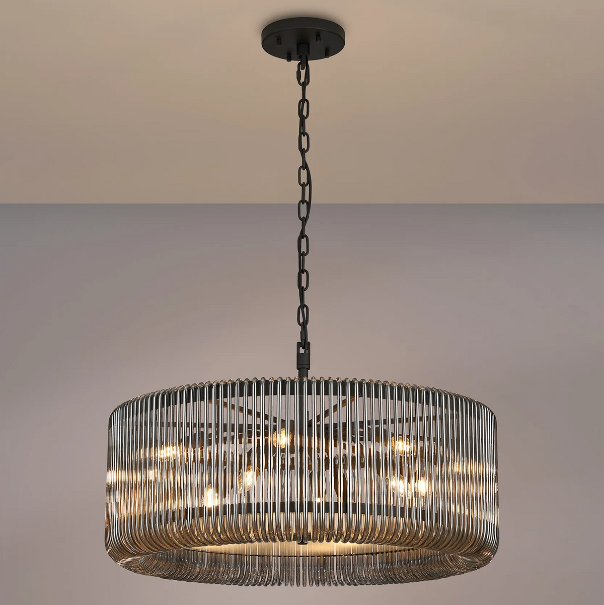 Jevington 780mm Pendant or Semi Flush in Black with Smoked Glass