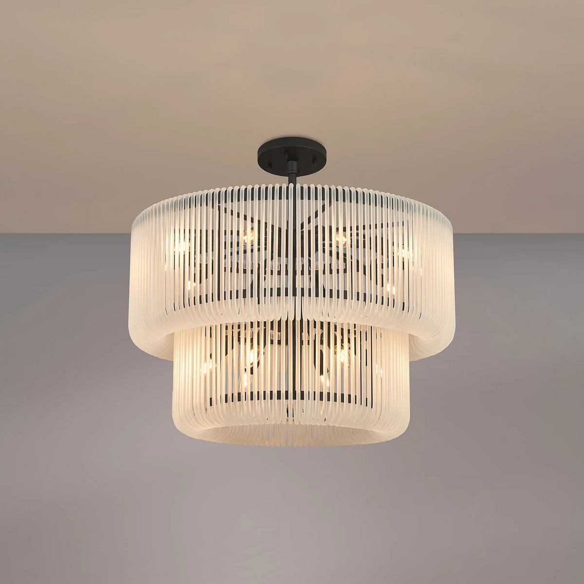 Jevington 780mm Two Tier Pendant or Semi Flush in Black with Frosted Glass