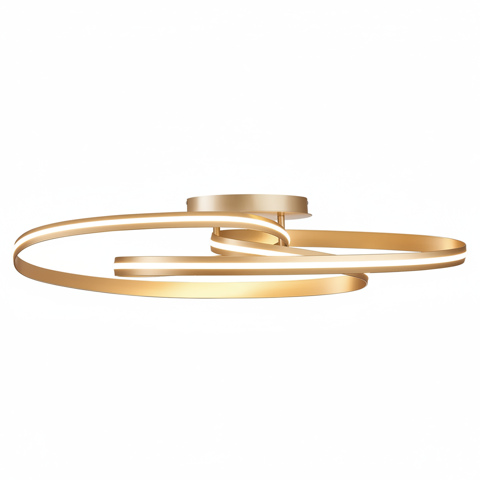 Amble Double Loop Dimmable LED Flush Ceiling Light in Gold