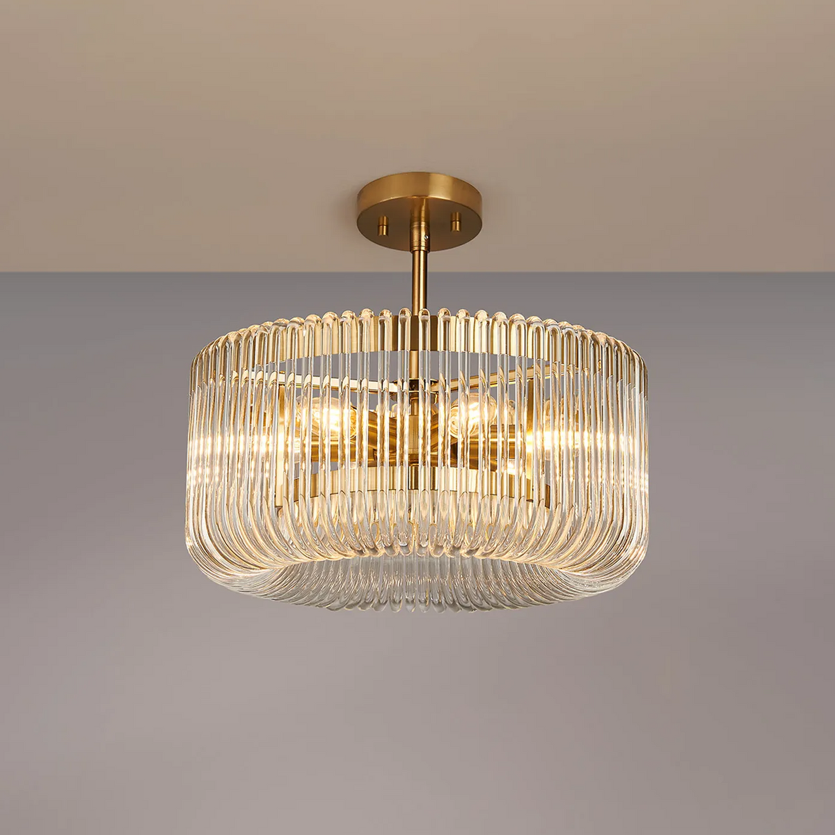 Jevington 400mm Pendant or Semi Flush in Brass with Clear Glass