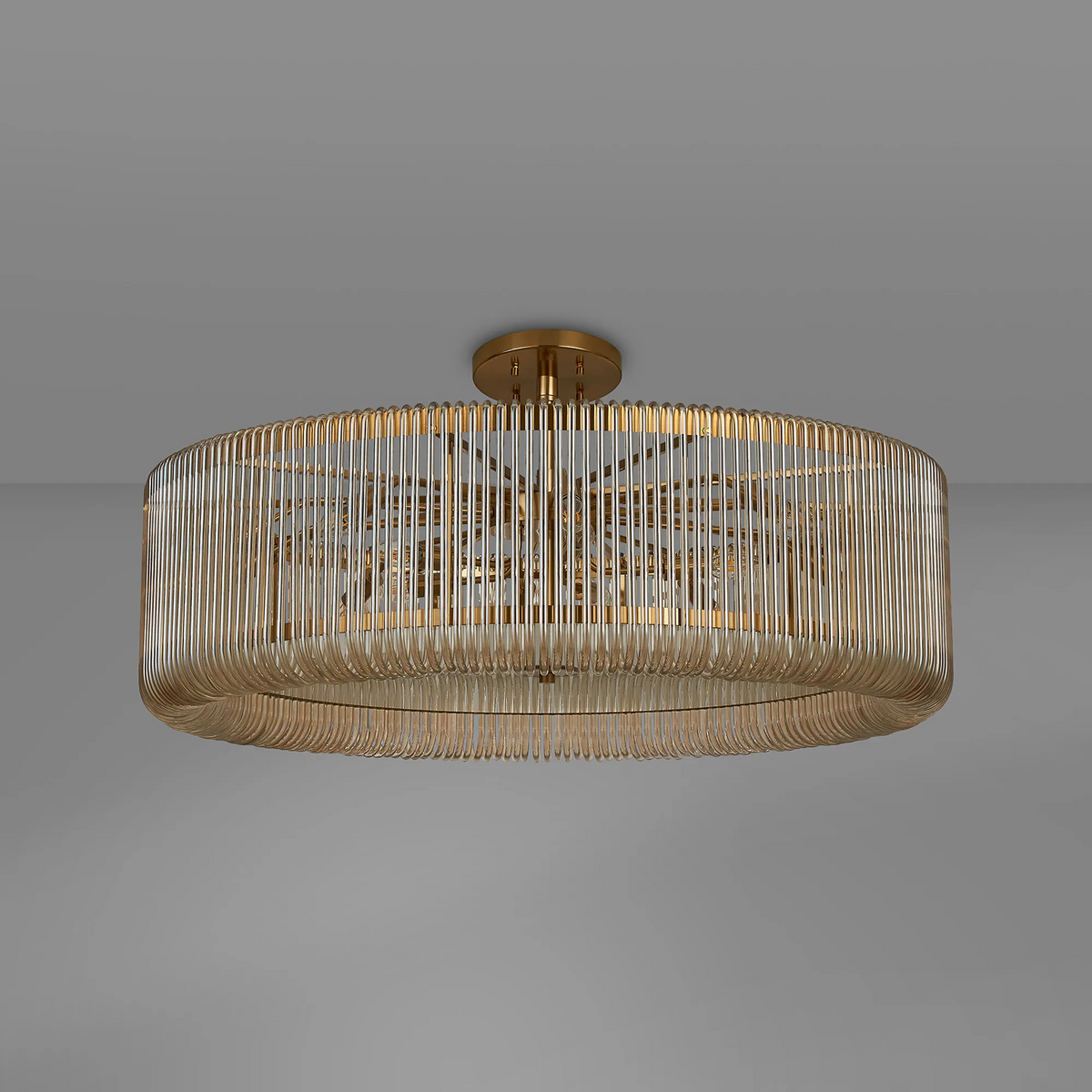 Jevington 1000mm Pendant or Semi Flush in Brass with Smoke Brown Glass