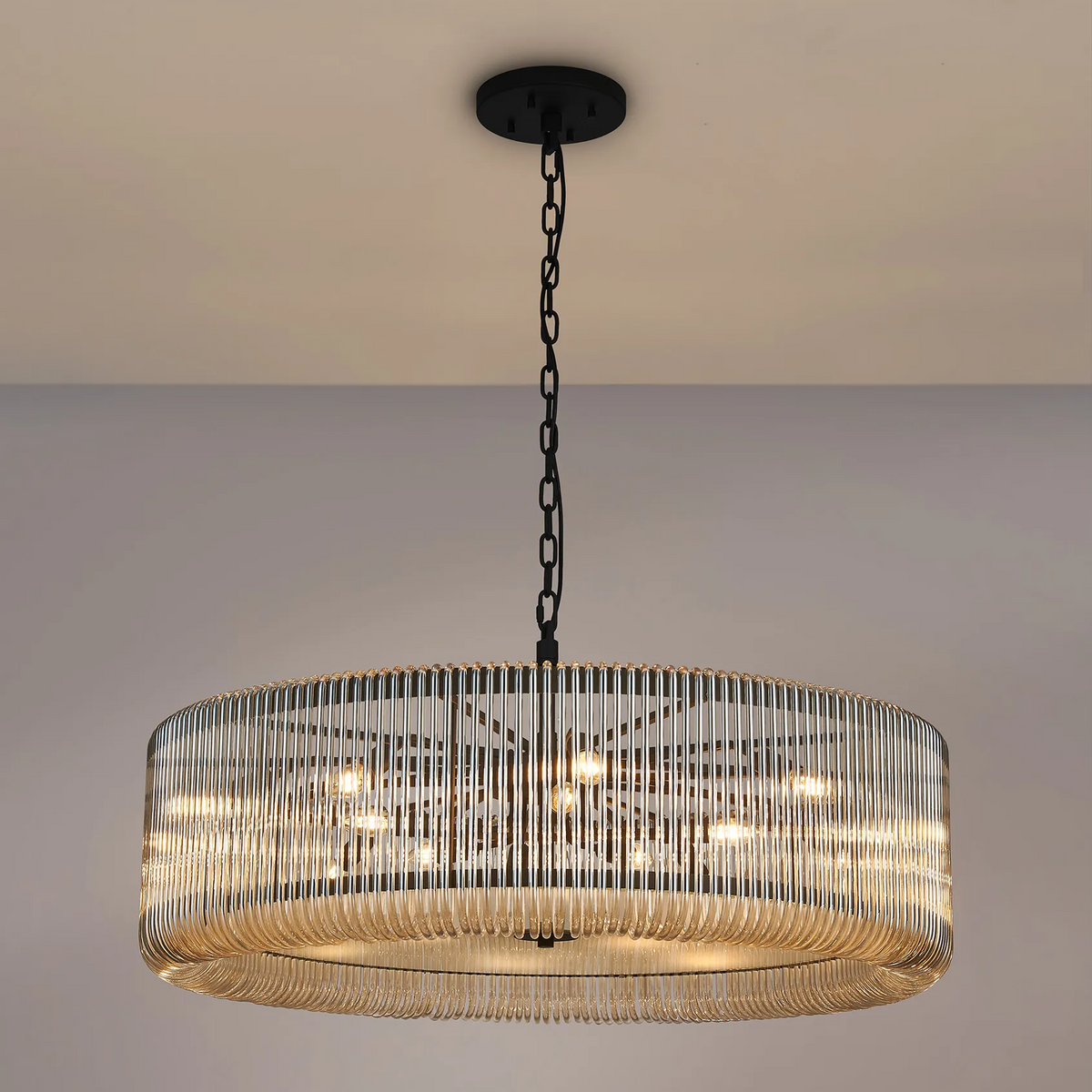 Jevington 1000mm Pendant or Semi Flush in Black with Smoke Brown Glass