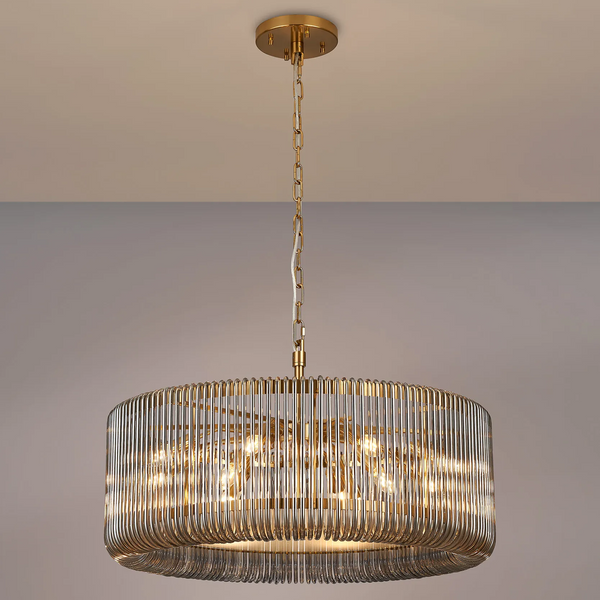 Jevington 780mm Pendant or Semi Flush in Brass with Smoked Glass