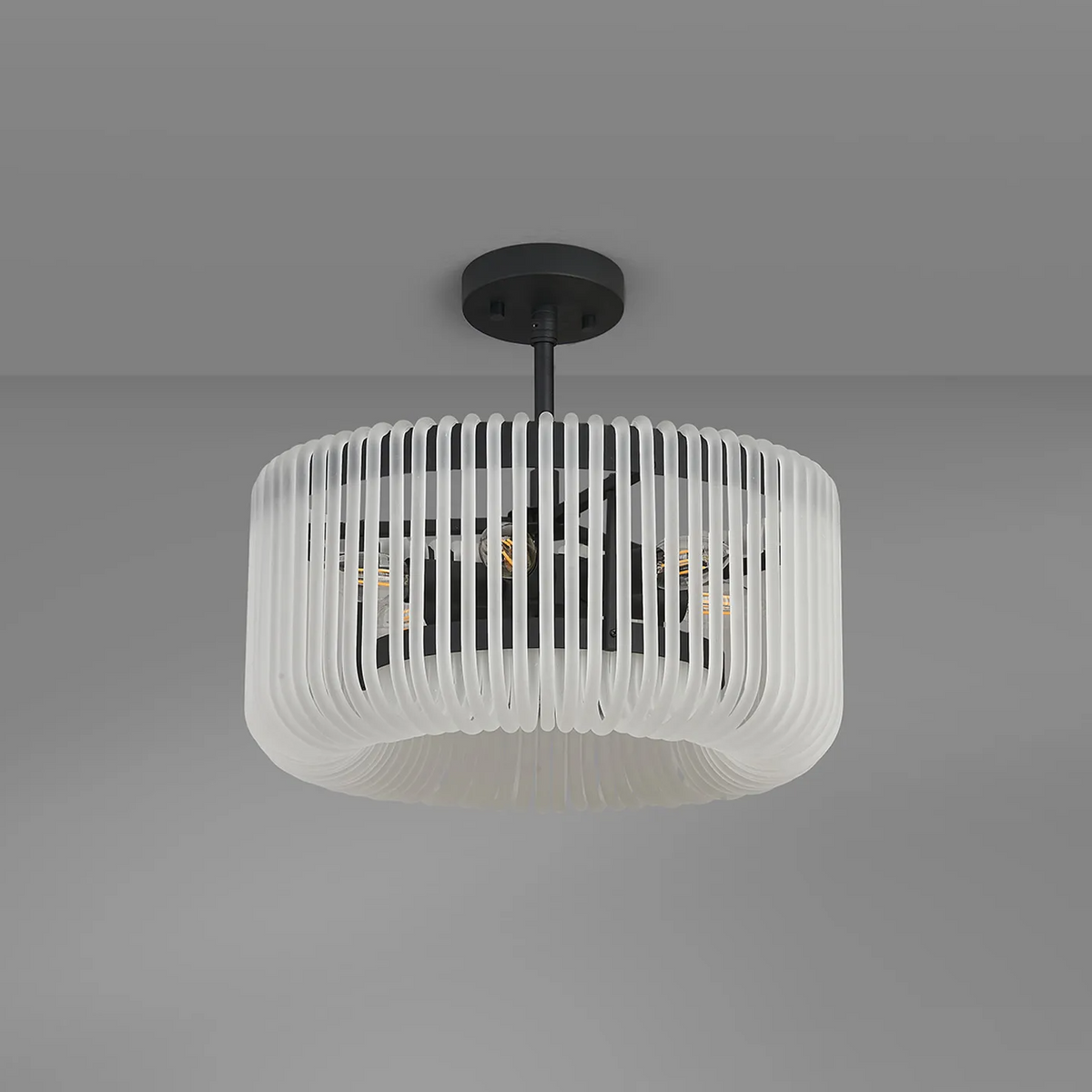 Jevington 400mm Pendant or Semi Flush in Black with Frosted Glass