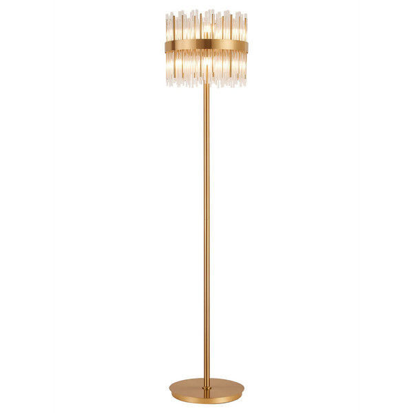 Eckington Floor Lamp in Brass with Clear Glass Rods