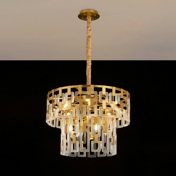 Heptonstall 620mm Two Tier Round Pendant in Matt Gold with Clear Glass
