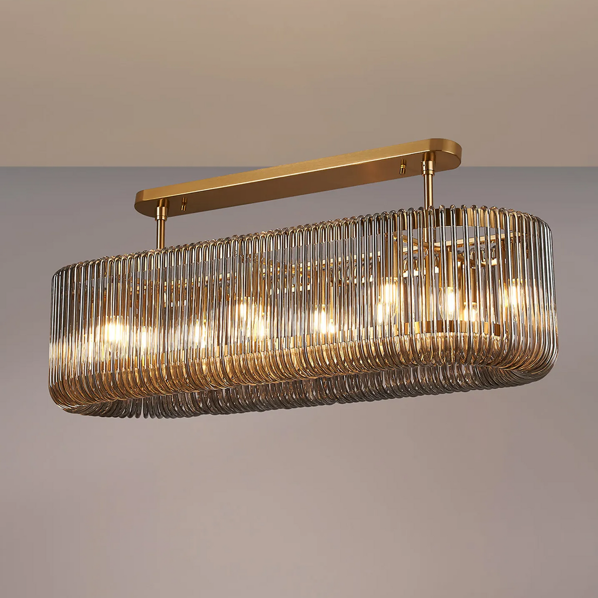 Jevington 1000mm Linear Pendant in Brass with Smoked Glass