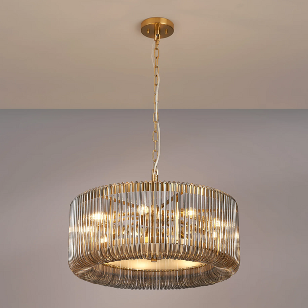 Jevington 600mm Pendant or Semi Flush in Brass with Smoked Glass