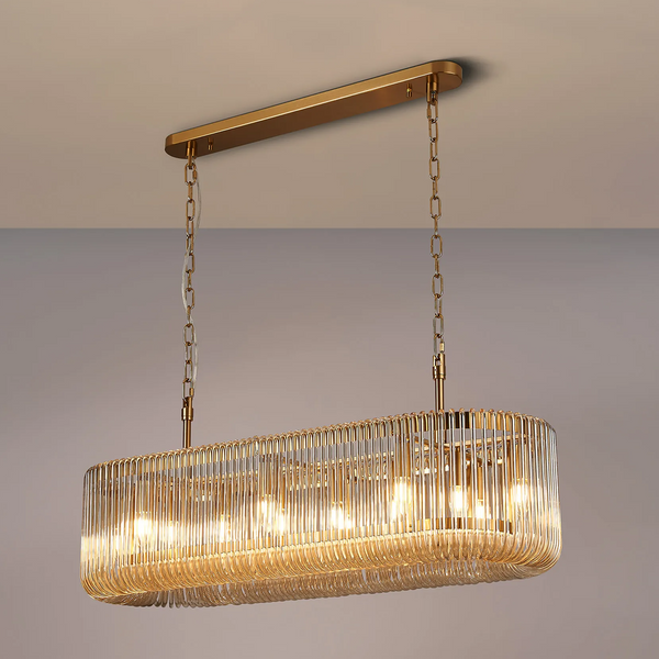 Jevington 1000mm Linear Pendant in Brass with Smoke Brown Glass