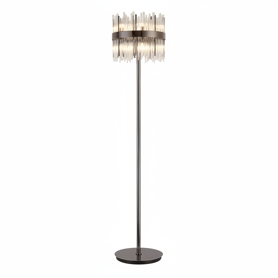 Eckington Floor Lamp in Black Chrome with Clear Glass Rods