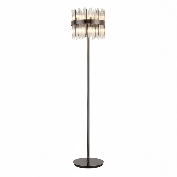 Eckington Floor Lamp in Black Chrome with Clear Glass Rods