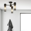 Tansley E14 IP44 Three Light Semi Flush Ceiling Light in Satin Black with Clear Glass Rods