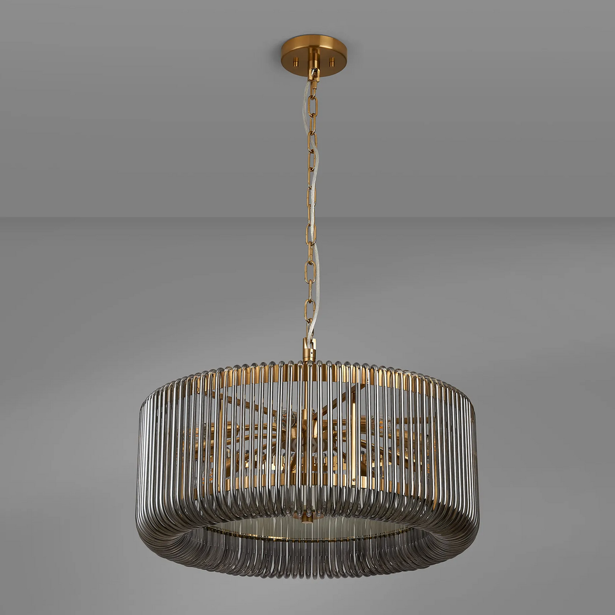 Jevington 600mm Pendant or Semi Flush in Brass with Smoked Glass
