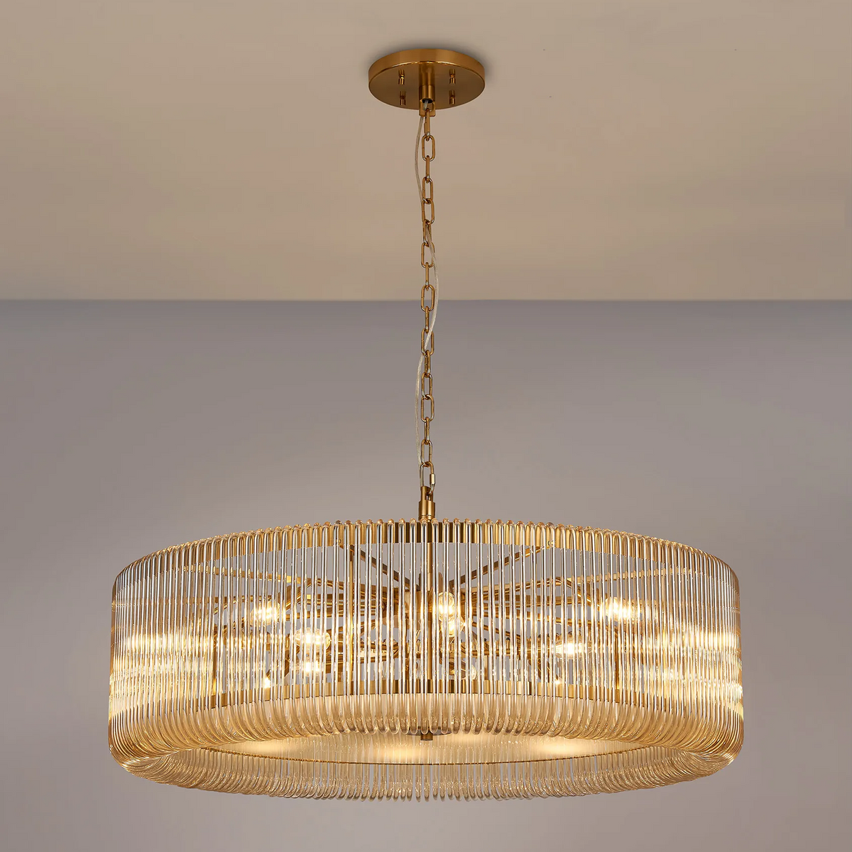 Jevington 1000mm Pendant or Semi Flush in Brass with Smoke Brown Glass