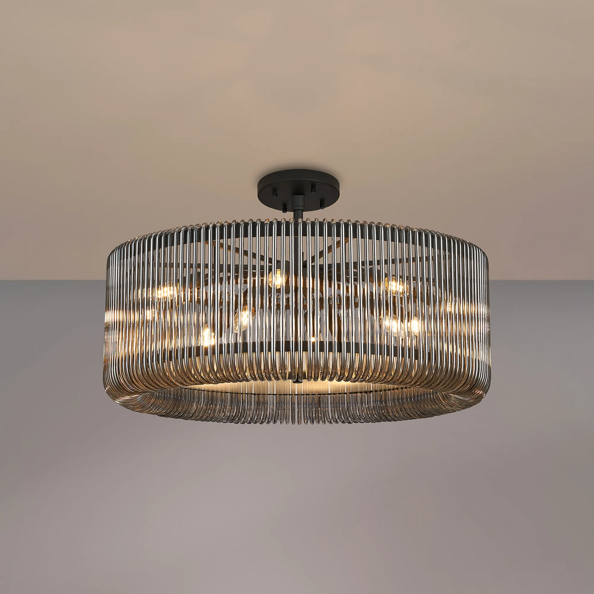 Jevington 780mm Pendant or Semi Flush in Black with Smoked Glass