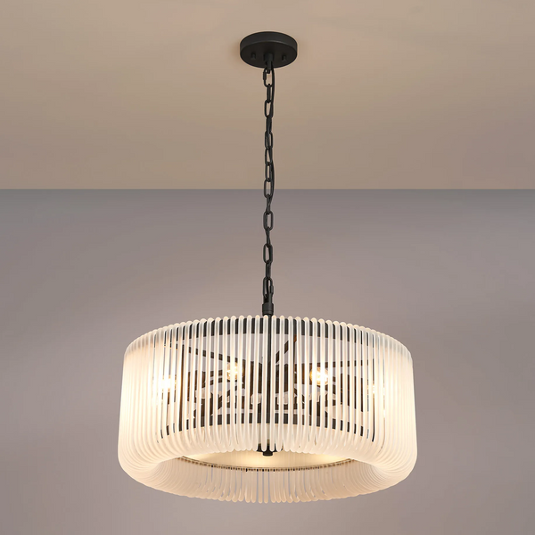 Jevington 600mm Pendant or Semi Flush in Black with Frosted Glass