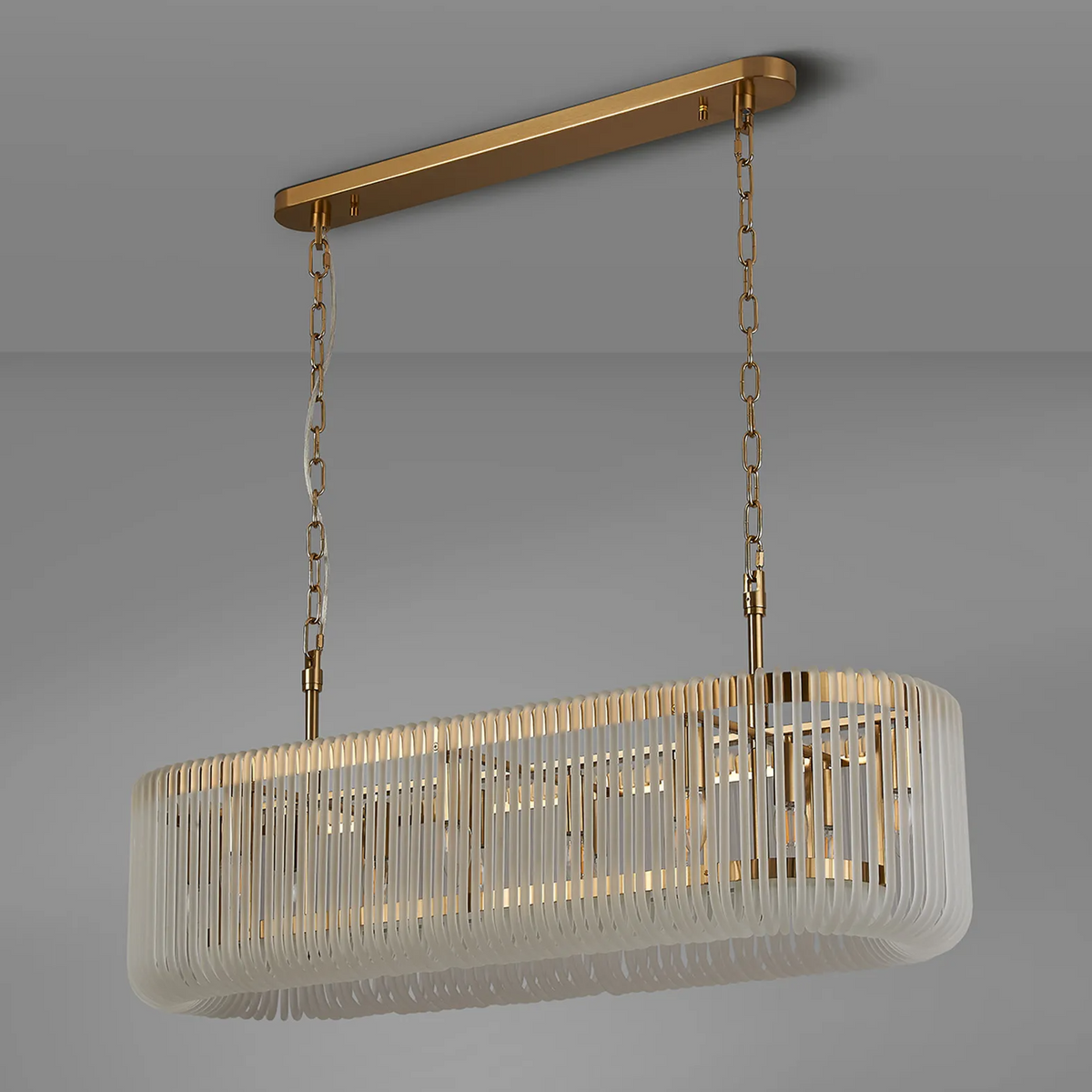 Jevington 1000mm Linear Pendant in Brass with Frosted Glass