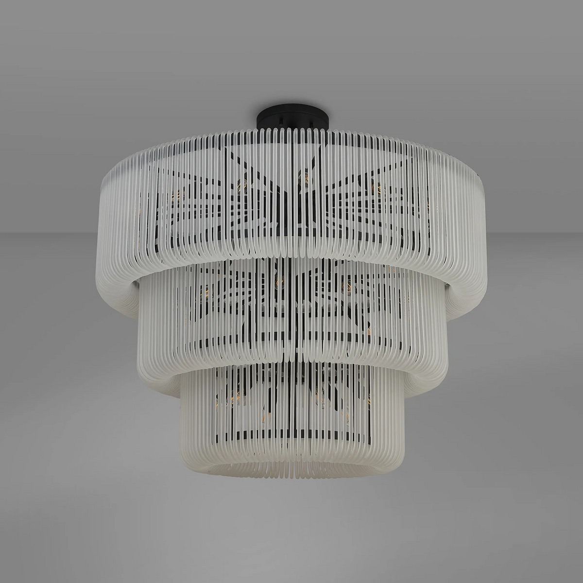 Jevington 1000mm Three Tier Pendant or Semi Flush in Black with Frosted Glass