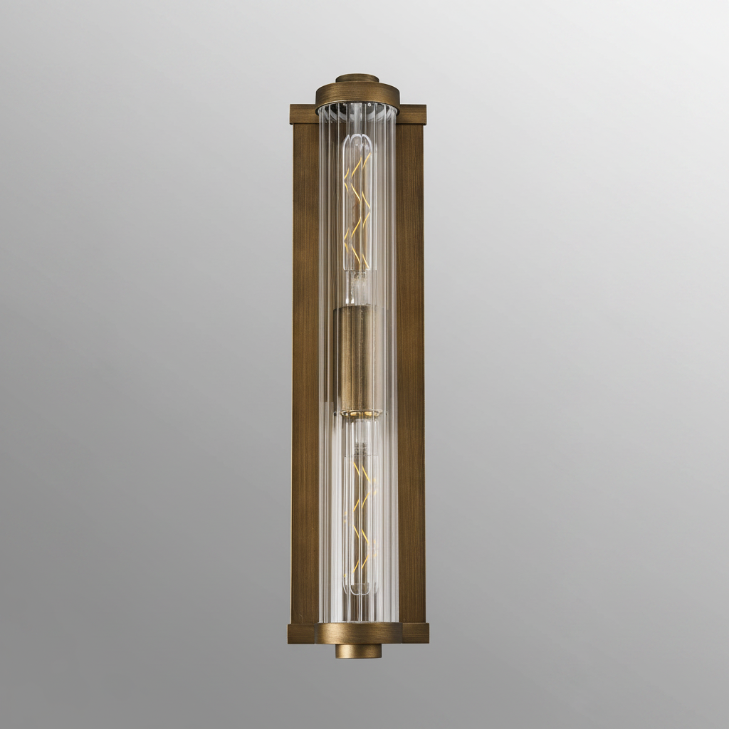 Beeley Large IP54 Wall Light in Matt Bronze with Ribbed Glass Shade
