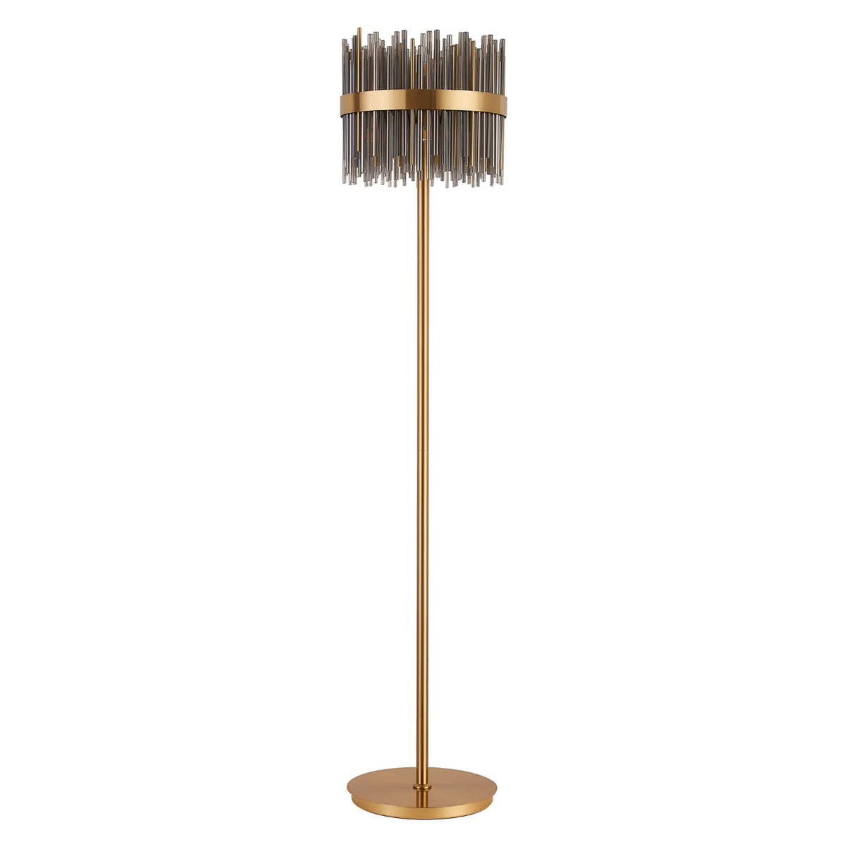 Eckington Floor Lamp in Brass with Smoked Glass Rods