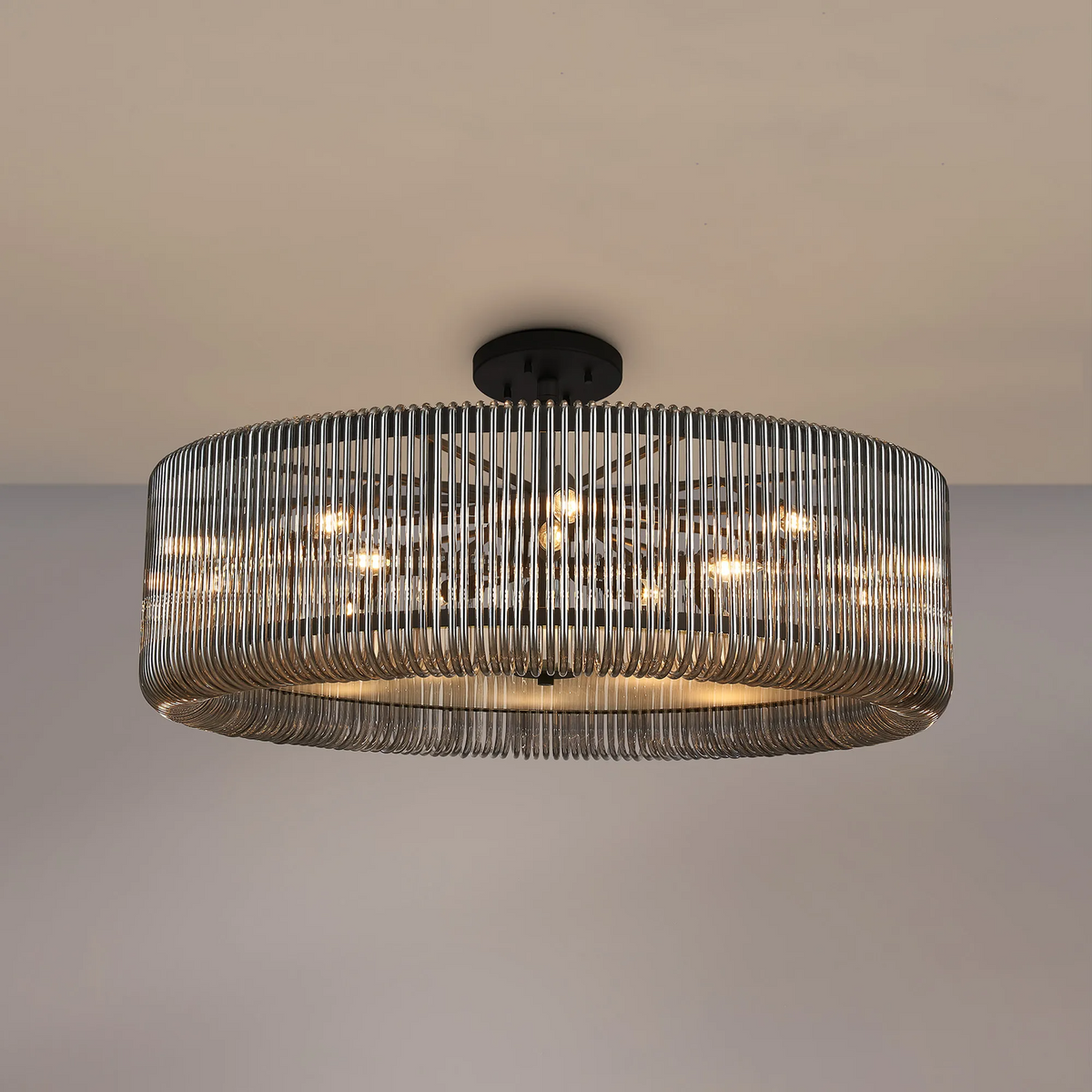 Jevington 1000mm Pendant or Semi Flush in Black with Smoked Glass