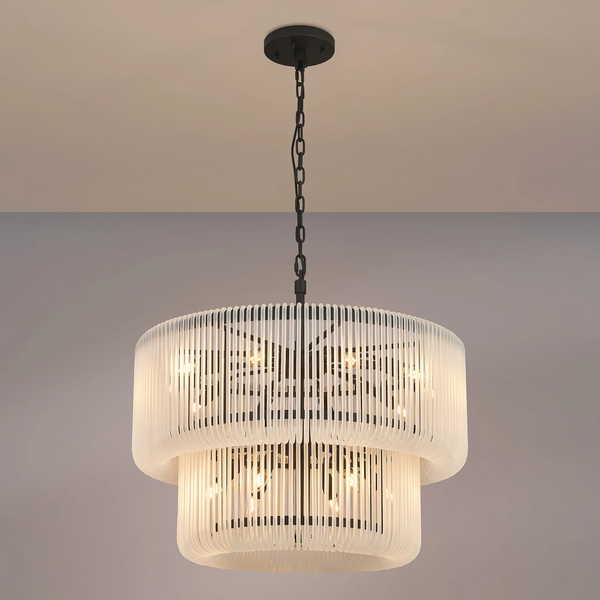 Jevington 780mm Two Tier Pendant or Semi Flush in Black with Frosted Glass