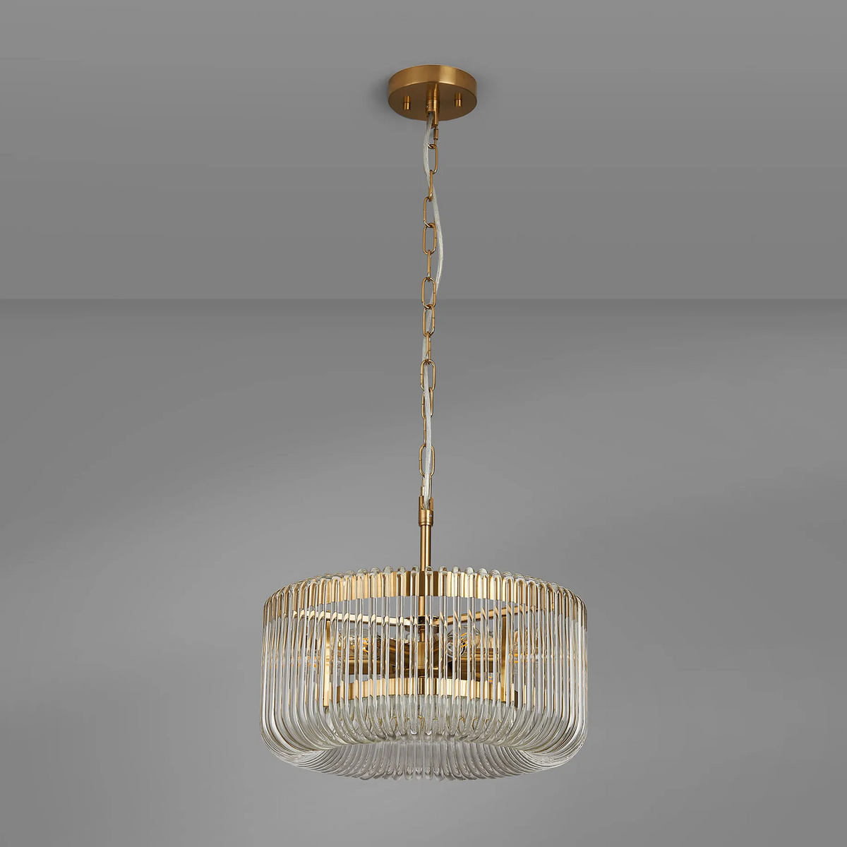 Jevington 400mm Pendant or Semi Flush in Brass with Clear Glass