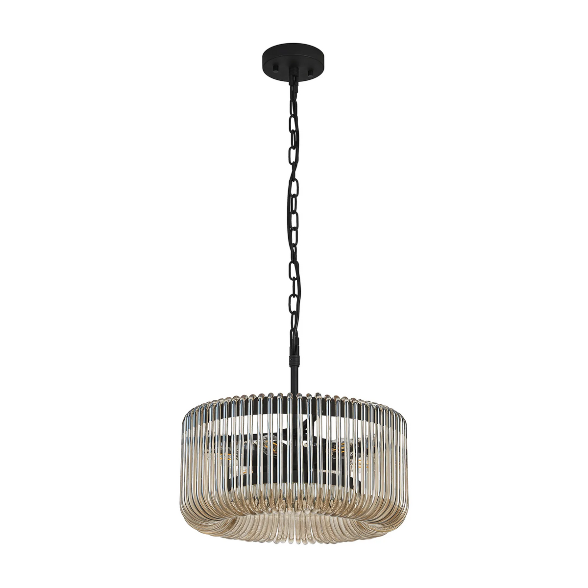 Jevington 400mm Pendant or Semi Flush in Black with Smoke Brown Glass