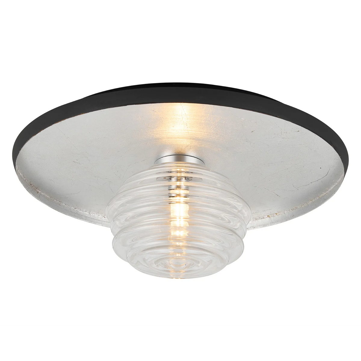 Reston Wall or Ceiling Light in Anthracite and Silver Leaf with Clear Rippled Glass Shade