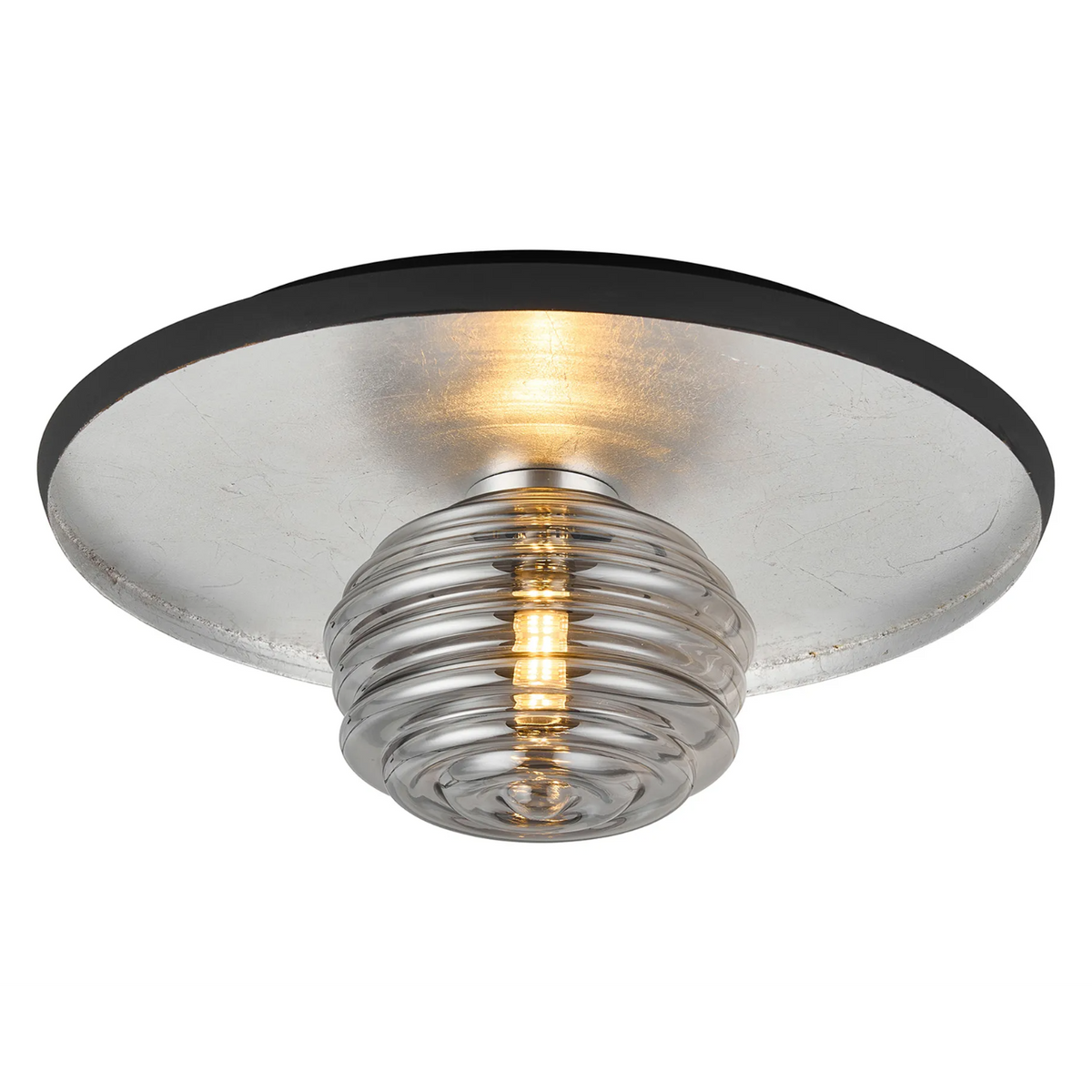 Reston Wall or Ceiling Light in Anthracite and Silver Leaf with Smoked Rippled Glass Shade