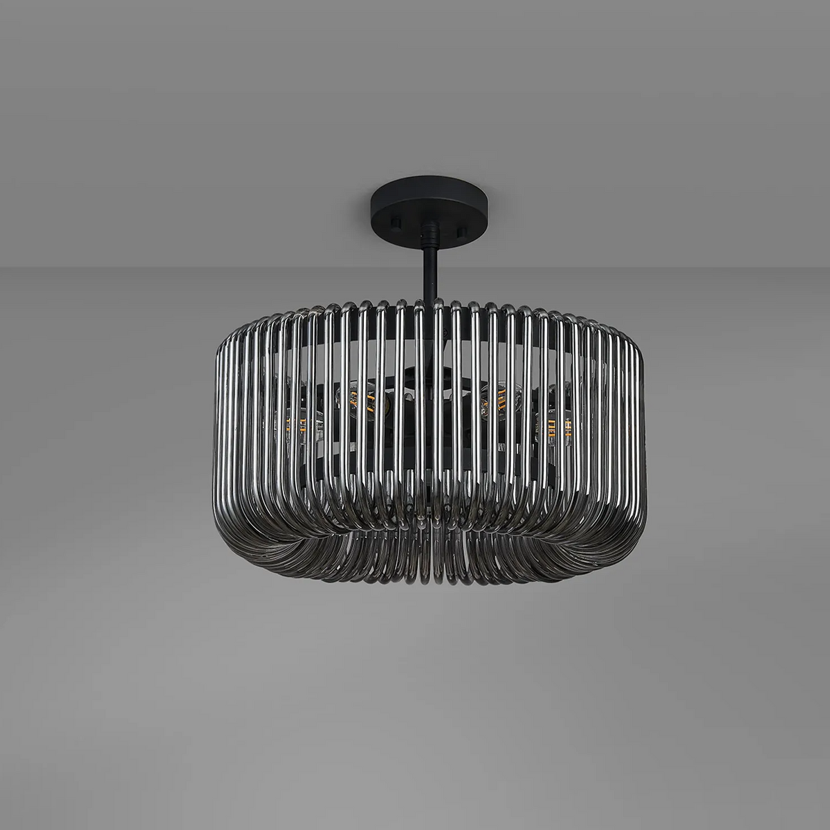 Jevington 400mm Pendant or Semi Flush in Black with Smoked Glass