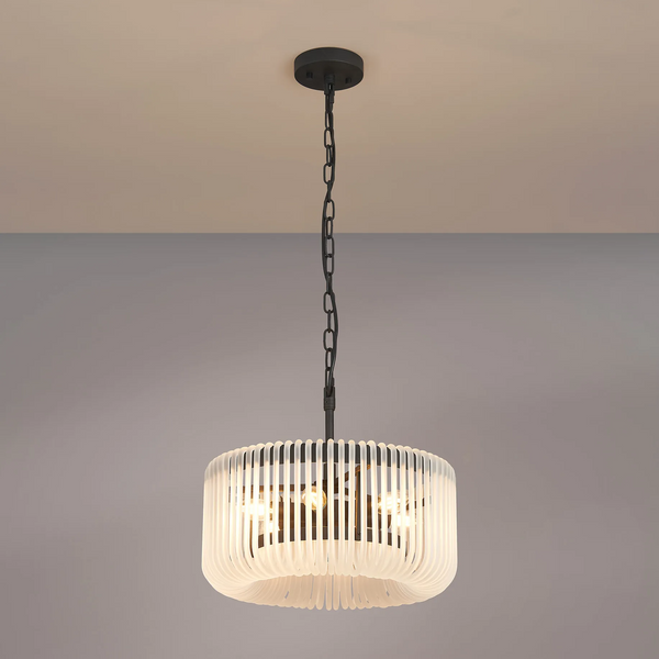 Jevington 400mm Pendant or Semi Flush in Black with Frosted Glass