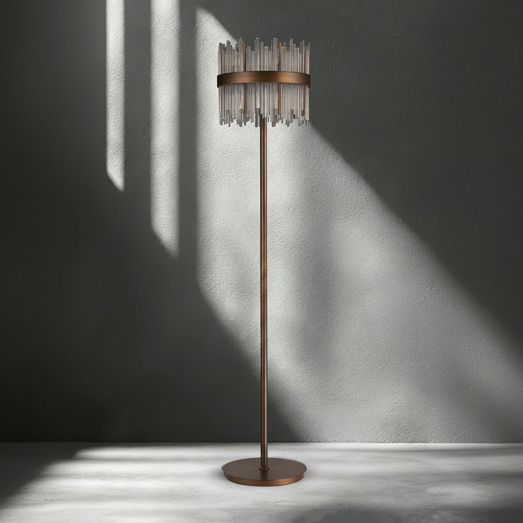 Eckington Floor Lamp in Matt Bronze with Clear Glass Rods