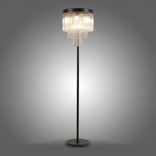 Beesands Floor Lamp in Brown Oxide with Clear Fluted Glass and Crystals