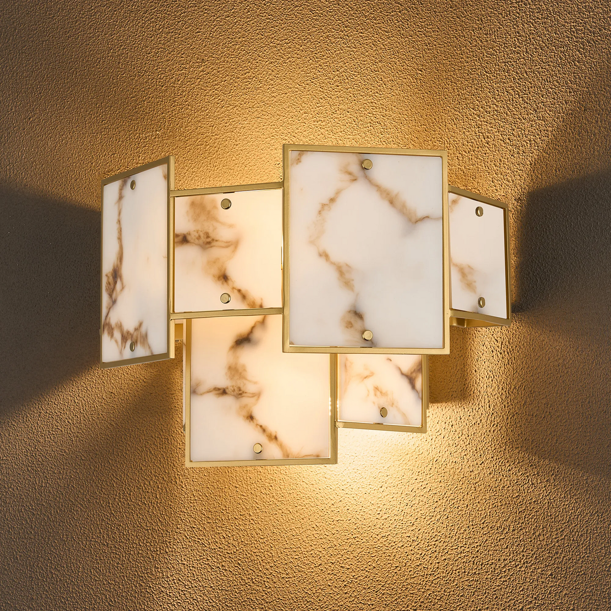 Gold and marble wall sconce with rectangular panels