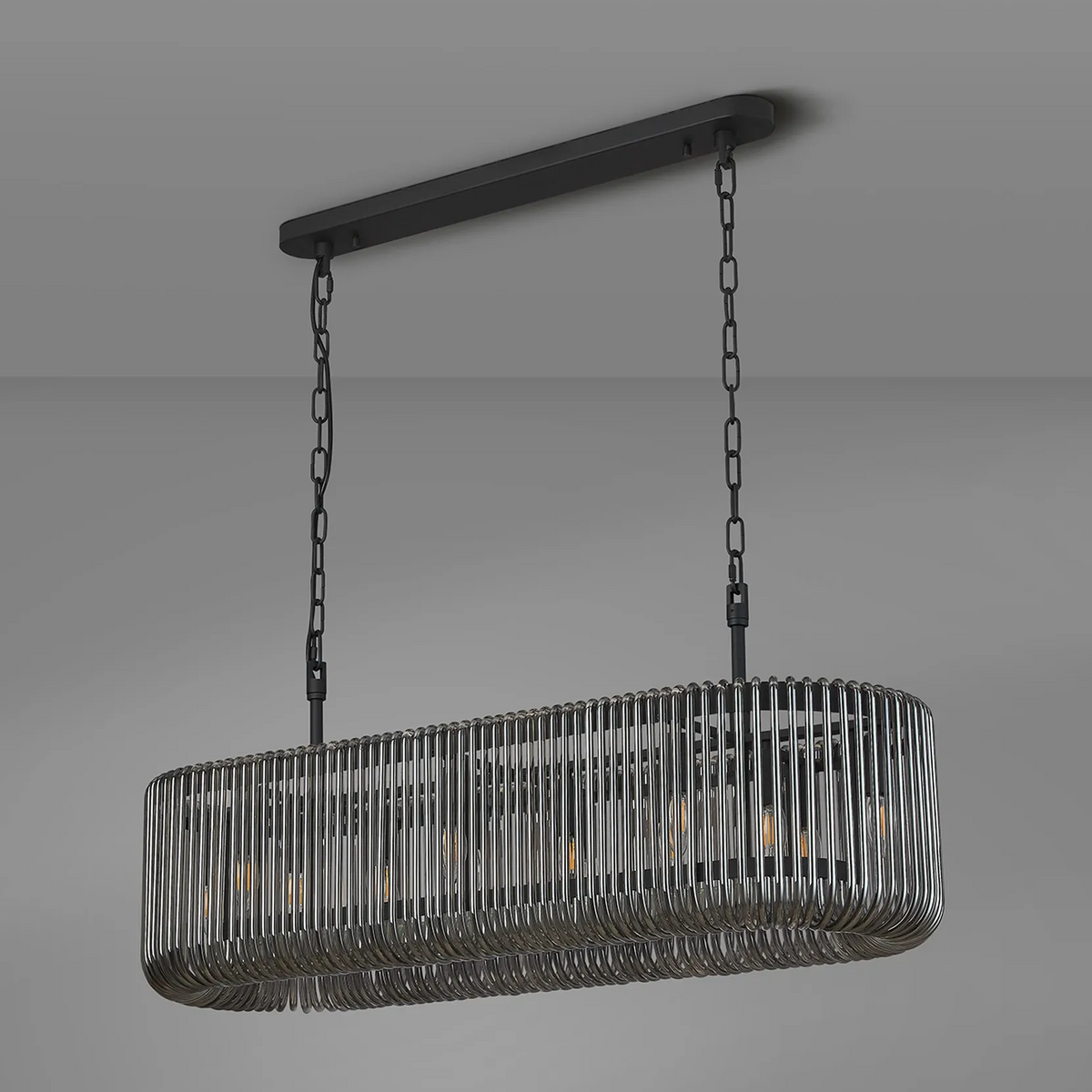 Jevington 1000mm Linear Pendant in Black with Smoked Glass