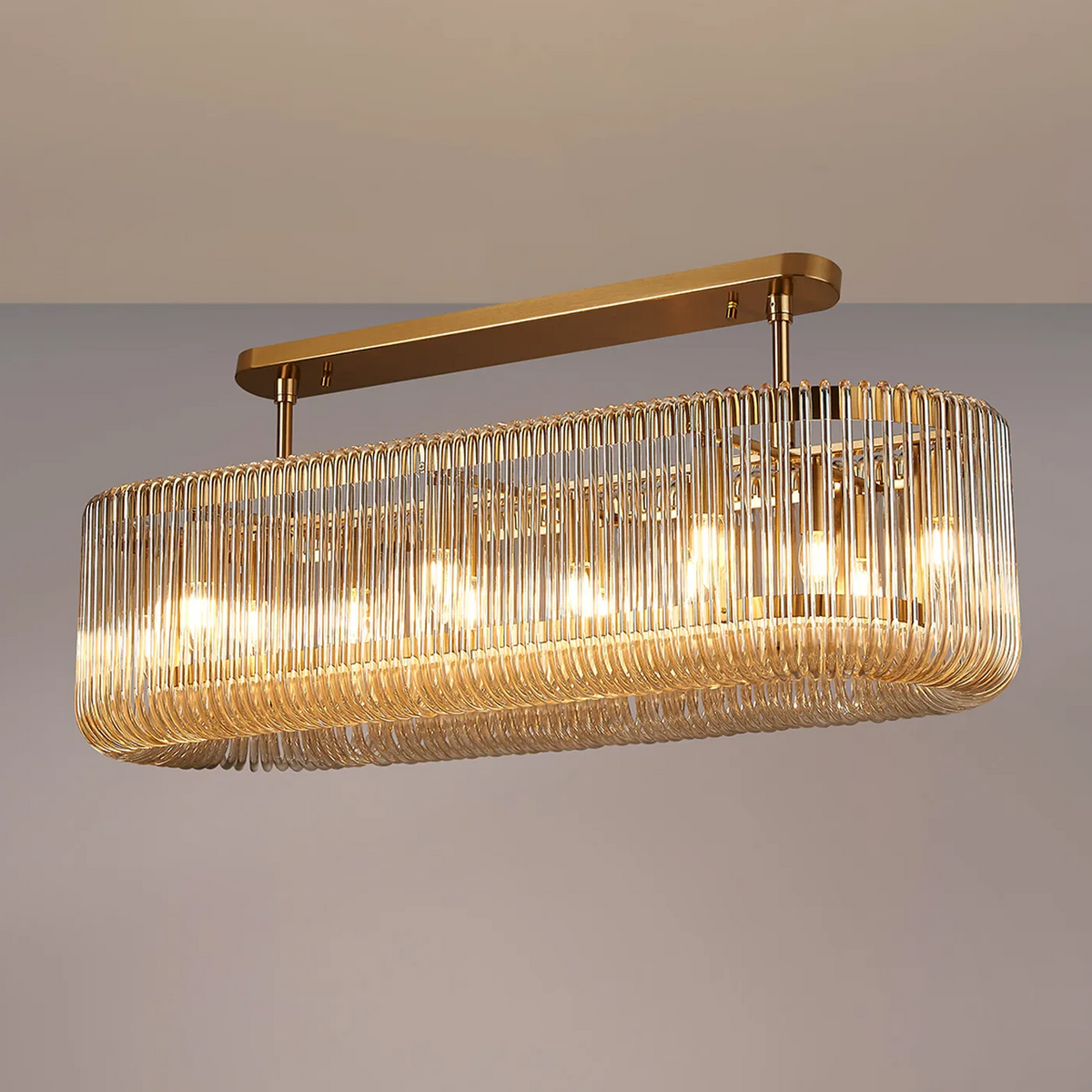 Jevington 1000mm Linear Pendant in Brass with Smoke Brown Glass