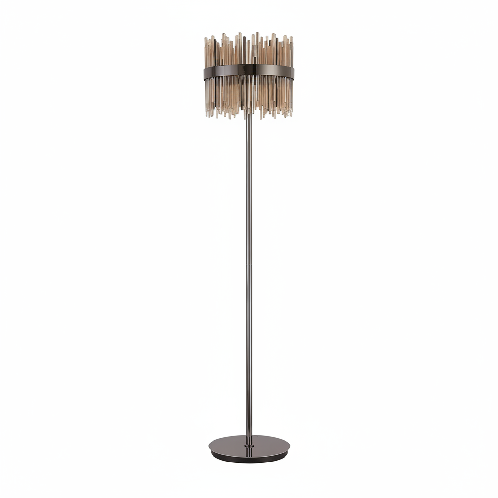 Eckington Floor Lamp in Black Chrome with Cognac Glass Rods