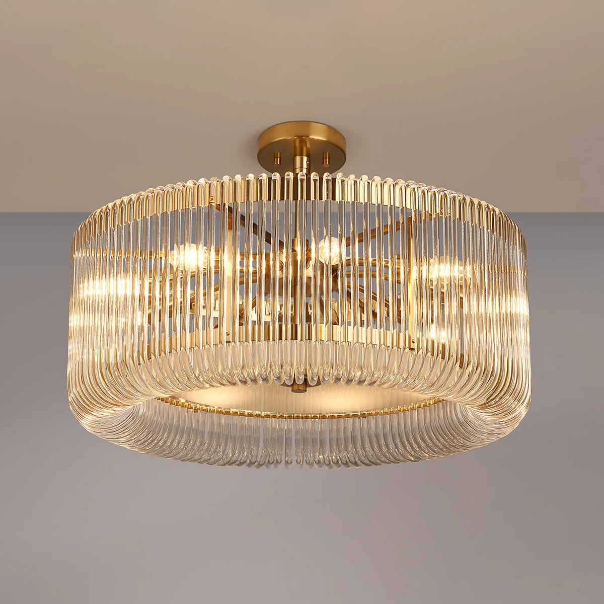 Jevington 600mm Pendant or Semi Flush in Brass with Clear Glass