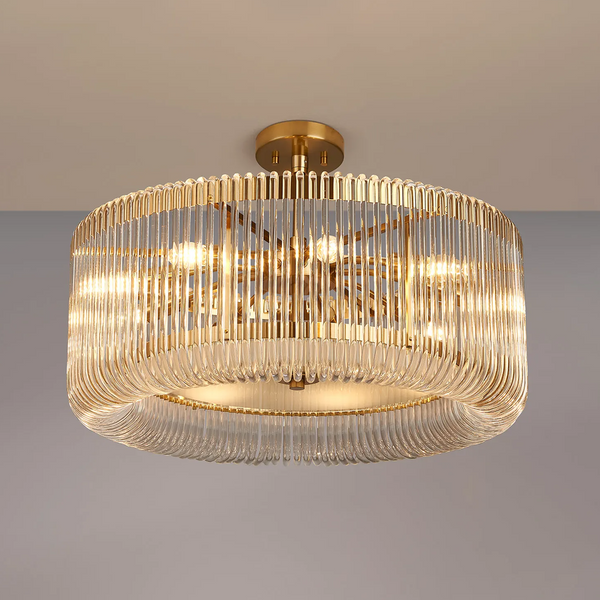 Jevington 600mm Pendant or Semi Flush in Brass with Clear Glass