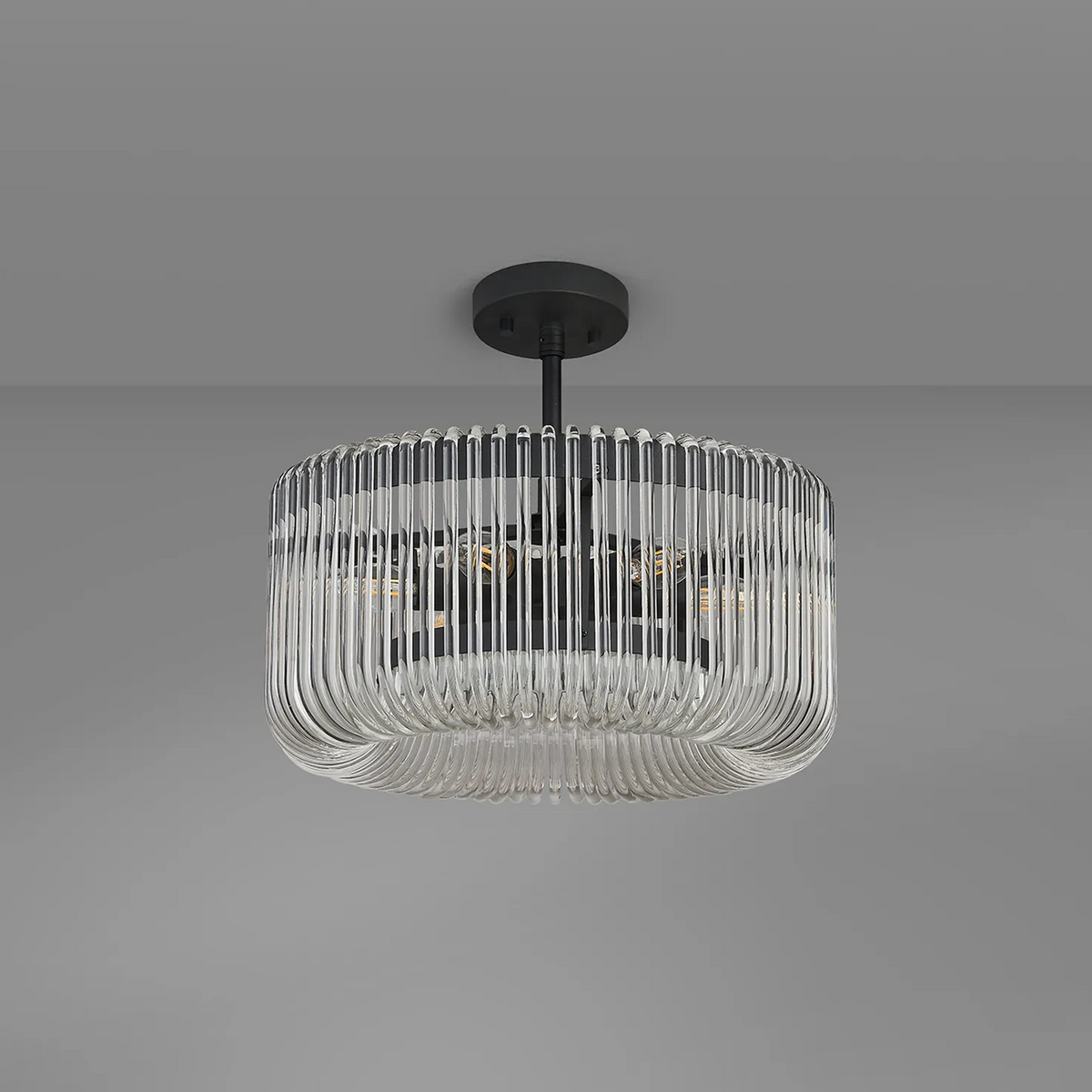 Jevington 400mm Pendant or Semi Flush in Black with Clear Glass