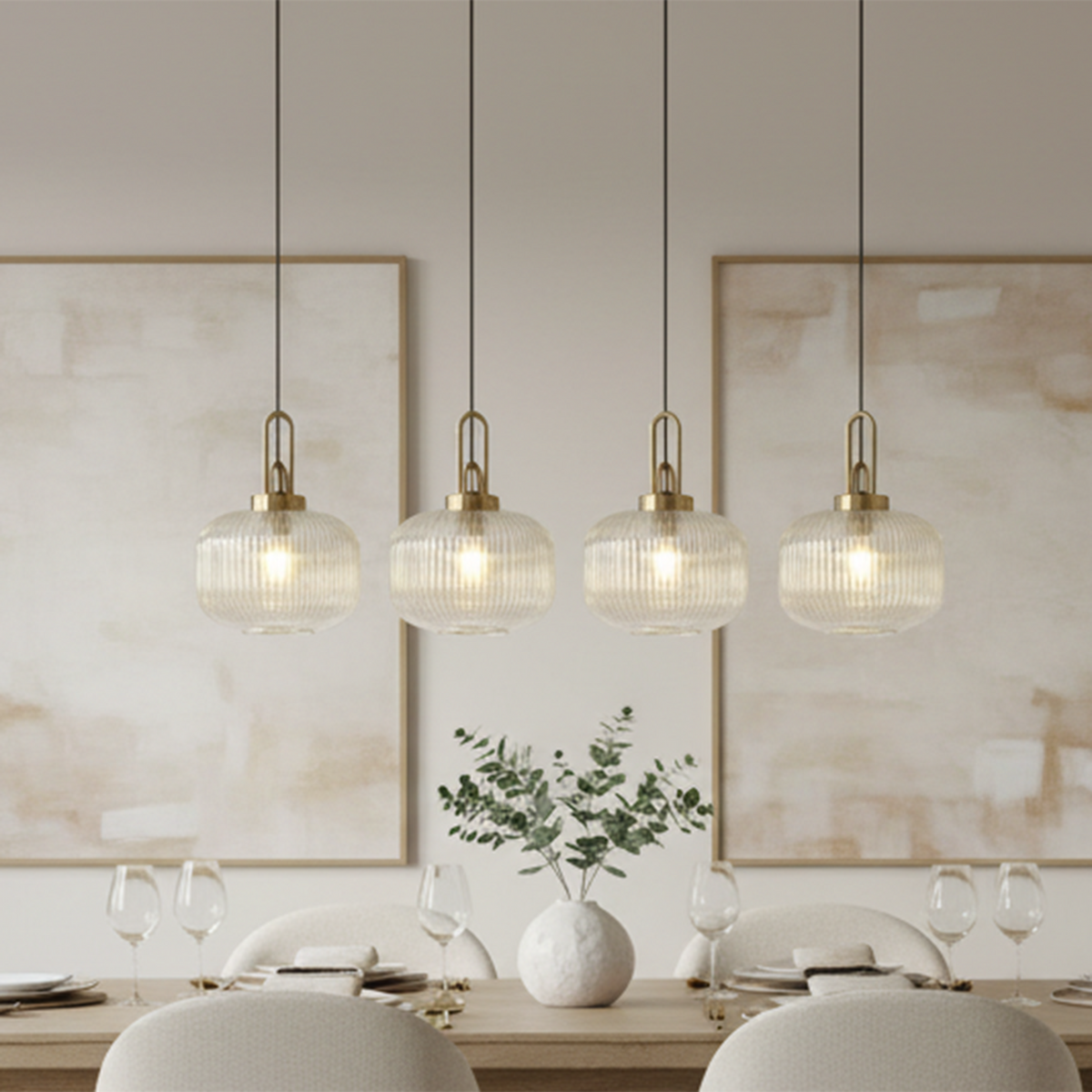 Lumiere Atherington Pumpkin 4 Drop Linear Pendant in Brass Gold with Champagne Shades