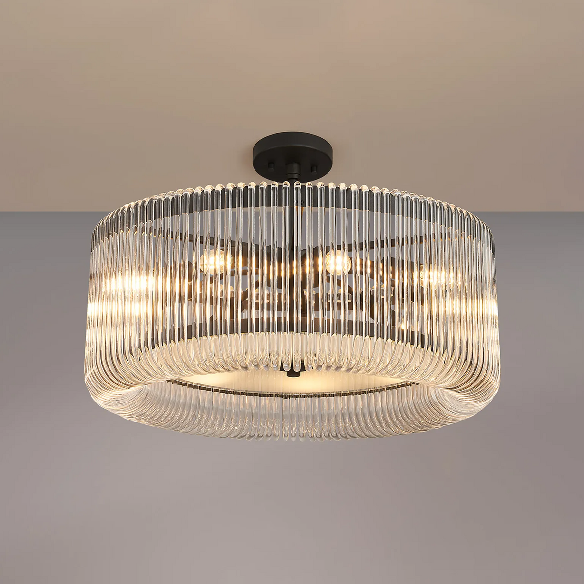 Jevington 600mm Pendant or Semi Flush in Black with Clear Glass